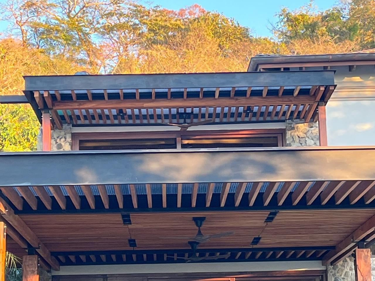 Plantation teak slat ceiling, installed